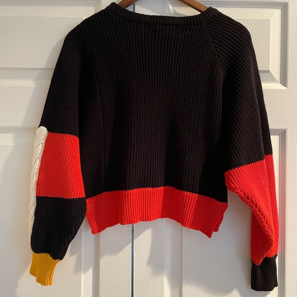 Sincerely Jules ColorBlock Cropped Sweater Black Yellow Orange Cream Small - Picture 3 of 12
